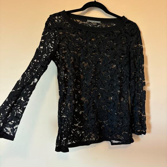 ALBERTA FERRETTI Womens US 6 Black Lace Embroidered Long Sleeve Blouse Top Italy - Picture 5 of 11